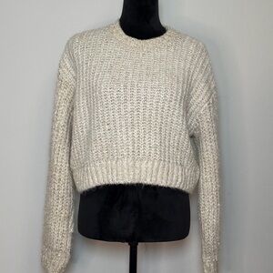 Mango Cream Knit Crew Neck Sweater with gold flecks